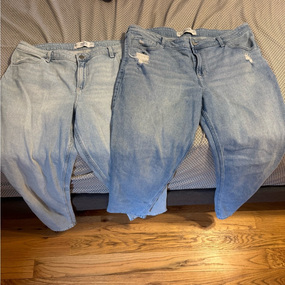 Hollister Light and Medium Blue High rise straight jeans